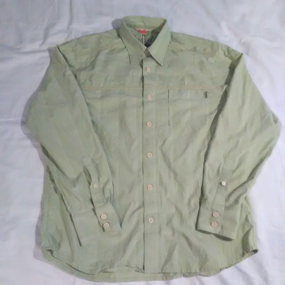 GREEN WITH WHITE STRIPES BUTTON DOWN SHIRT SMALL